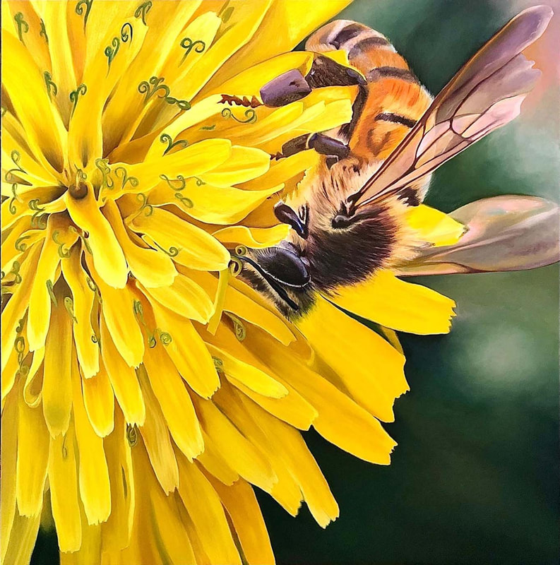 bee dandelion painting
