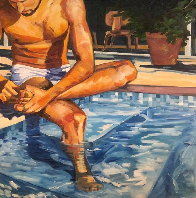 man by pool painting