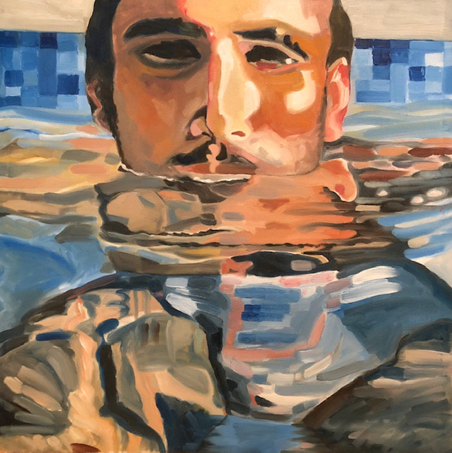 man in pool painting