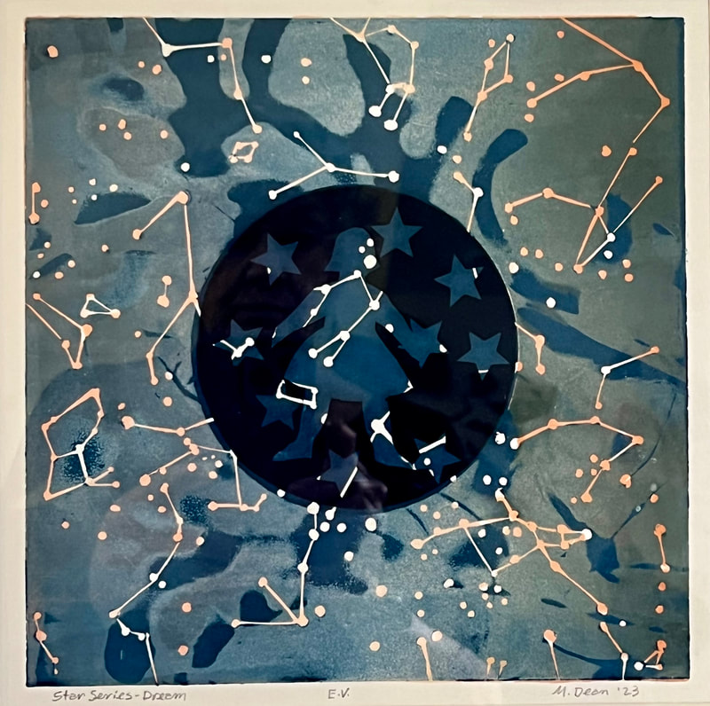 hand printed constellations with a girl