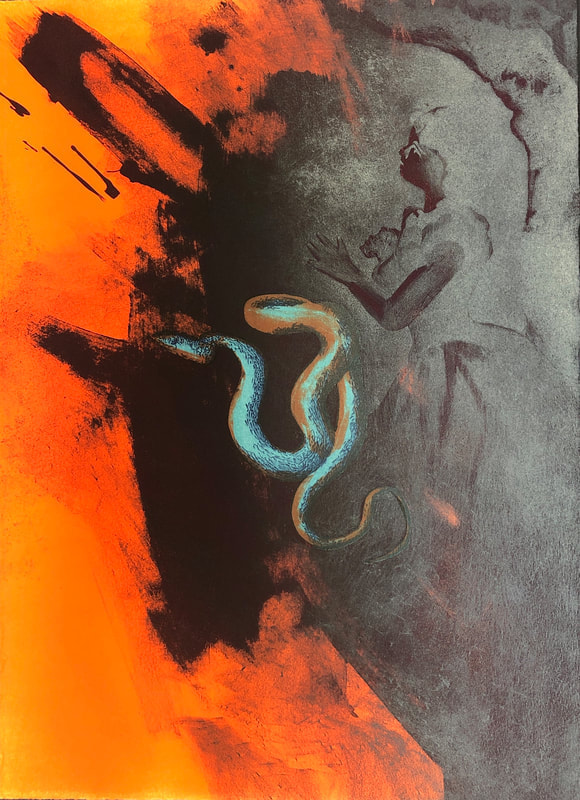 abstract orange and snake art
