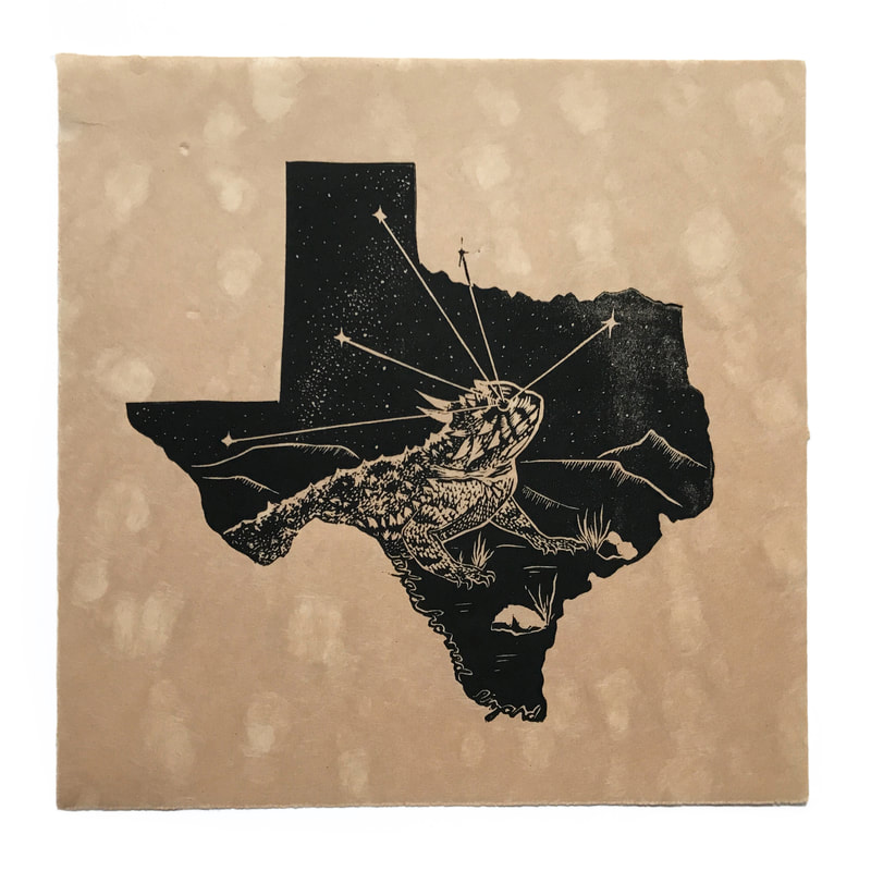Dana Falconberry, Texas Horned Lizard, Linocut