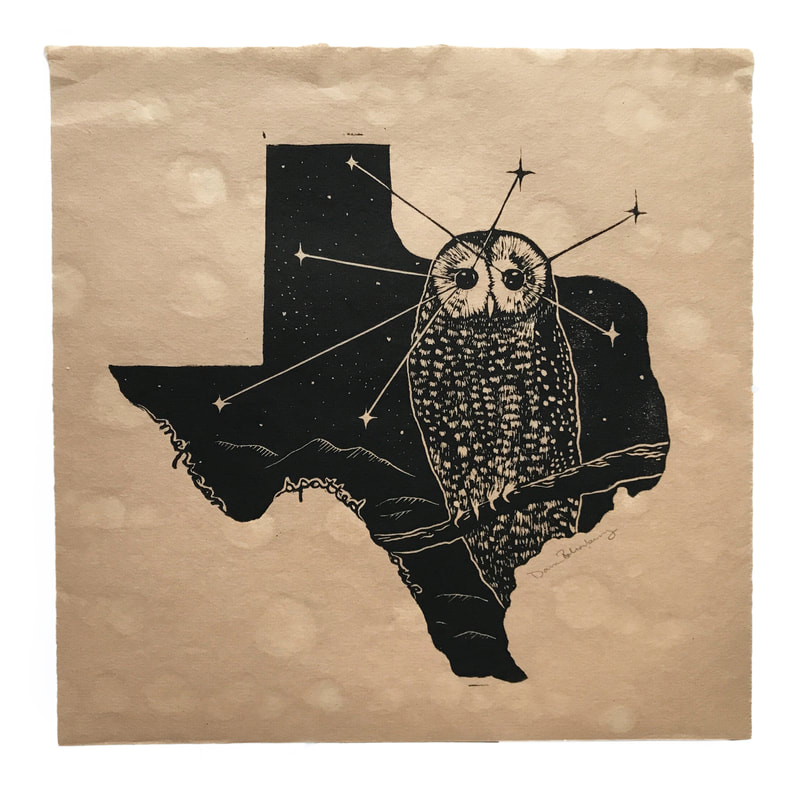 spotted owl linocut print