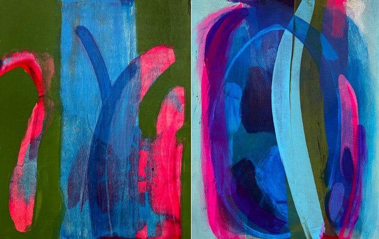colorful abstract art diptych